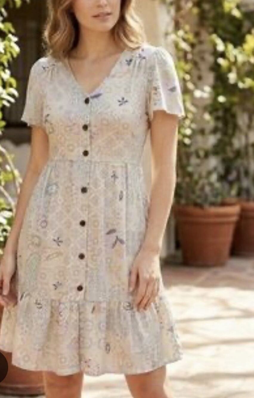 Monteau Los Angeles Floral Patchwork Button Front Dress Women S Boho Cottagecore